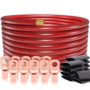 40ft 0 Gauge Wire Copper Clad Aluminium ، 1/0 كابل البطارية ، و 20pcs terms termins مع أنبوب تقلص 3: 1 مركزي لـ amp ، العاكس ، وينش ، مخفض ، بداية ، الطاقة الشمسية ، الأسلاك DC