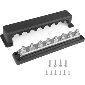 600A Heavy Duty Power Distribution Block with Cover 8 x 3/8" (M10) Studs Bus Bar Terminal Block, High Current Busbar 12-48V DC Busbar Box for Automotive RV Boat, RED