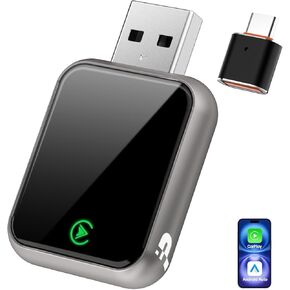 Wireless CarPlay Adapter [2025 Upgrade], Convert Wired to Wireless CarPlay Adapter for Apple, Plug & Play, Mini Wireless Dongle for iPhone & Android with USB-A/USB-C Port (Light Grey)