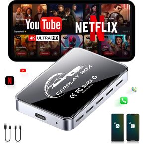 AI Box Wireless CarPlay & Auto Adapter - Plug & Play, Dual-Band WiFi, Bluetooth 5.0, 4K Video Support, Android 12.0 System, Compatible with Factory CarPlay & Android Auto （4GB RAM+32GB ROM）
