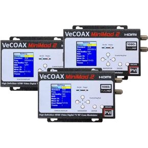 PVI ProVideoInstruments,3 PACK VECOAX MINIMOD-2 HDMI TO COAX MODULATOR to distribute your hdmi video sources to all TVs as HD Channels over existing tv coax cables