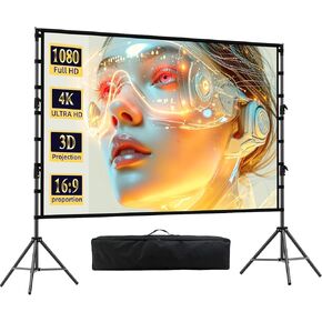 120 inch Outdoor Projector Screen with Stand,DUYIKJ Portable Heavy Duty Bracket Large Projector Screen 16:9 4K HD Rear Front Projection Movie Screen with Carry Bag for Home Theater