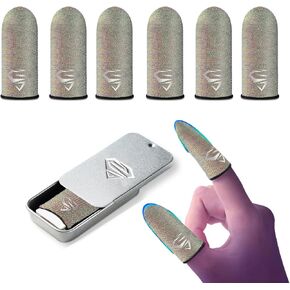 Ultra-Thin Silver Fiber Gaming Finger Sleeves - Breathable, Sweatproof, Seamless Fit with 0.15mm Precision for Enhanced Touchscreen Sensitivity, Anti-Slip Design, and All-Season Comfort（6-Pack）