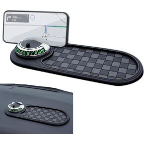 Universal Car Anti-Slip Mat and Rotatable Phone Holder - Versatile Dashboard Pad with Temporary Parking Number, Large Space for Phones, Sunglasses, Keys, and Gadgets (Grey)