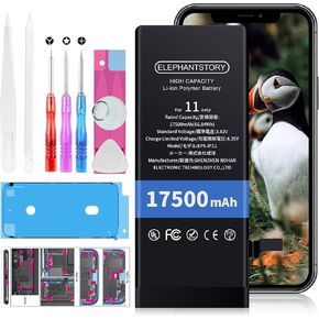 for iPhone 11 Battery Replacement Kit,17500mAh High Capacity New 0 Cycle Internal Battery for iPhone 11 (Model A2111 A2221 A2223) with Complete Repair Tool