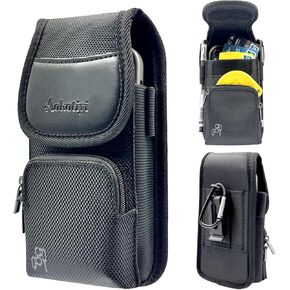 Belt Clip Pouch，Cell Phone Belt Holster for iPhone 16 Plus/Pro Max/15 Plus/Pro Max/14 Pro Max, and All Plus and Pro Max Models with Case Installed. Zipper Storage and Credit Card Pocket, Black