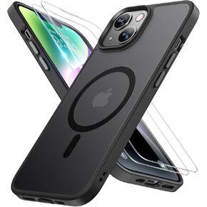 Miracase Magnetic Series for iPhone 14 Case [Compatible with MagSafe] [with 2X Screen Protectors] Military-Grade Protection, Anti-Fingerprint, Slim Design Phone Case for iPhone 14, Graphite Black