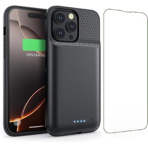 حالة بطارية FEOB لـ iPhone 16 Pro Max ، Ultra-Slim 8600mAh Case Charger Case 360 ​​° Protection Respreted Stretended Case For iPhone 16 Pro Max-6.9inch- Black