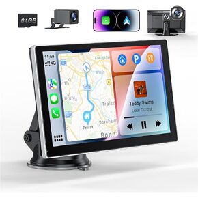 9" Portable Wireless CarPlay Screen for Car, CooCom UHD Car Stereo with Touch Screen with Apple CarPlay&Android Auto,4K Dash Cam,1080P Backup Camera,Mirror Link, Voice Control, Bluetooth 5.3,GPS,FM