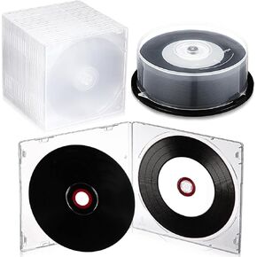 25 Pcs Recordable Blank Media Discs 700MB 80 Minutes 52X with White Inkjet Printable Center and Black Recording Surface for Music Data(with 25 Pcs Clear Jewel Case)