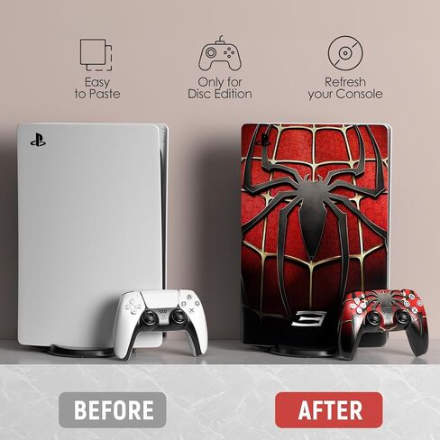ملصق فينيل لوحدة التحكم وجهاز التحكم من TESSGO Skin Disc Edition، متين، مقاوم للخدش، خالٍ من الفقاعات، مصطف بدقة، متوافق مع Play S tation 5 in Saudi Arabia