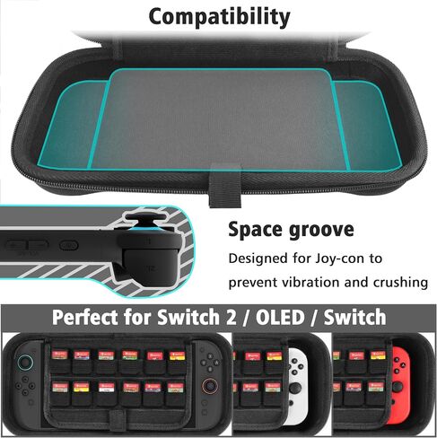 TIKOdirect Carrying Case for Nintendo Switch 2 (2025) & 2021 OLED & 2017, Travel Hard Shell Portable Bag with 24 Game Card Slots, Switch 2 Carrying Case for Accessory Kits, Black in Saudi Arabia