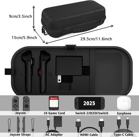 TIKOdirect Carrying Case for Nintendo Switch 2 (2025) & 2021 OLED & 2017, Travel Hard Shell Portable Bag with 24 Game Card Slots, Switch 2 Carrying Case for Accessory Kits, Black in Saudi Arabia