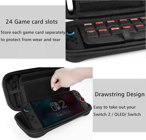 TIKOdirect Carrying Case for Nintendo Switch 2 (2025) & 2021 OLED & 2017, Travel Hard Shell Portable Bag with 24 Game Card Slots, Switch 2 Carrying Case for Accessory Kits, Black in Saudi Arabia