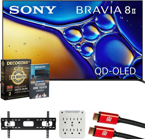Sony K55XR80M2 BRAVIA 8 II 55" QD-OLED 4K HDR TV (2025) Bundle with CPS Exclusive 26 Month Protection, Wall Mount, 2X HDMI Cables, Surge Adapter & Deco Gear Complete Home Theater Beginner's Guidebook in Saudi Arabia