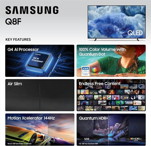 Samsung 32-Inch Class QLED Q8F 4K UHD Smart TV (2025 Model) Q4 AI Processor, 100% Color Volume with Quantum Dot, AirSlim Design, Endless Free Content, Samsung Vision AI, Alexa Built-in in Saudi Arabia