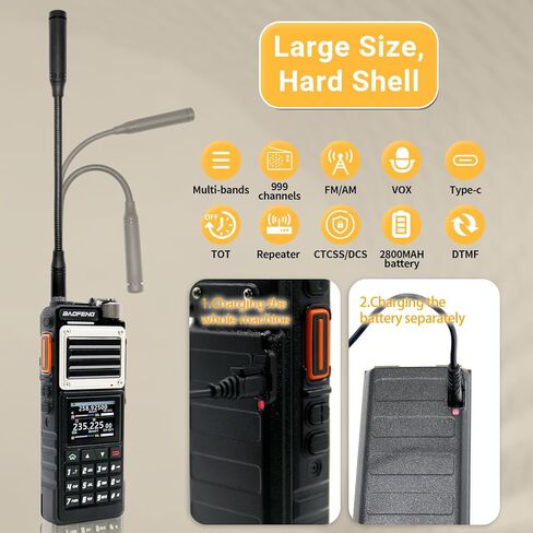 Baofeng UV-25 Pro 10W Radio Hight Duty Handheld Tri Band Baofeng Radio Radio Tri Band Band Band Ham Radios 999Ch 5200mah Batterytype-C شحن UHF VHF MW in Kuwait