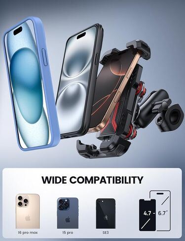 Lamicall Motorcycle Phone Mount Holder - [Dual Vibration Dampener] [Metal Adjustment Arm] Motorcycle Cell Phone Holder, Bike Handlebar Phone Mount, for iPhone 16 15 14 Pro Max, 4.7-6.7" Phones, Red in Saudi Arabia