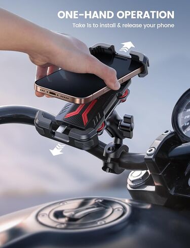 Lamicall Motorcycle Phone Mount Holder - [Dual Vibration Dampener] [Metal Adjustment Arm] Motorcycle Cell Phone Holder, Bike Handlebar Phone Mount, for iPhone 16 15 14 Pro Max, 4.7-6.7" Phones, Red in Saudi Arabia