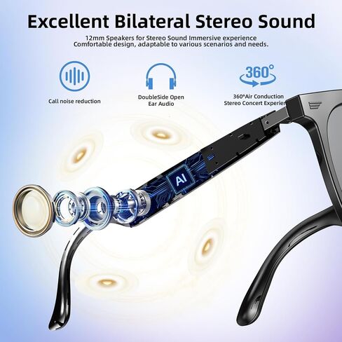 Smart Glasses, AI Bluetooth Glasses with Speaker, 144 Languages & Accents Real Time Translation, UV Protection AI Glasses with Bluetooth 5.4, Smart Sunglasses for Men & Woman (Noble Black) in Saudi Arabia