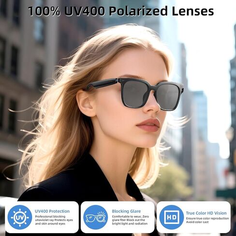 Smart Glasses, AI Bluetooth Glasses with Speaker, 144 Languages & Accents Real Time Translation, UV Protection AI Glasses with Bluetooth 5.4, Smart Sunglasses for Men & Woman (Noble Black) in Saudi Arabia