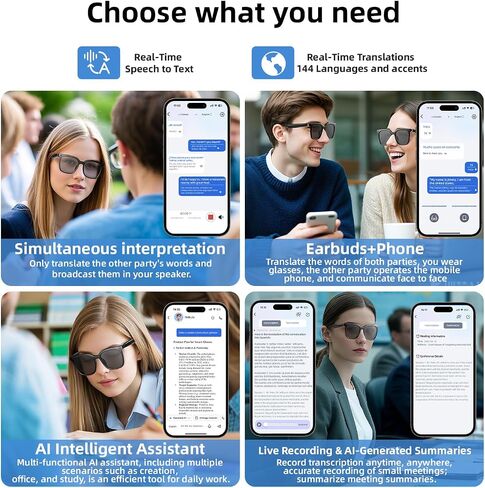 Smart Glasses, AI Bluetooth Glasses with Speaker, 144 Languages & Accents Real Time Translation, UV Protection AI Glasses with Bluetooth 5.4, Smart Sunglasses for Men & Woman (Noble Black) in Saudi Arabia
