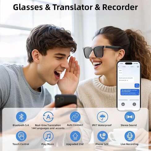Smart Glasses, AI Bluetooth Glasses with Speaker, 144 Languages & Accents Real Time Translation, UV Protection AI Glasses with Bluetooth 5.4, Smart Sunglasses for Men & Woman (Noble Black) in Saudi Arabia