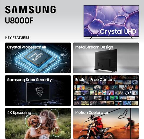 Samsung 55-Inch Class Crystal UHD U8000F 4K Smart TV (2025 Model) Endless Free Content, Processor, MetalStream Design, Knox Security, Compatible with Alexa in Kuwait