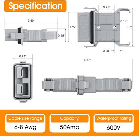 Ip68 Waterproof 50 amps 6-8 Gauge Battery Quick Connect/Disconnect, Jumper Cable Plug Connector Kit for Recovery Winch, Boat, Towing Systems(Grey) in Kuwait