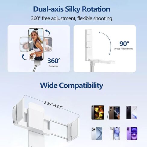 Yayusi Mini Mini Selfie Stick for iPhone ، عصا صورة شخصية محمولة بحجم الجيب مع عصي صورة شخصية للهاتف عن بُعد مع حامل الهاتف لإنشاء المحتوى/مدونة الفيديو/الفيديو المباشر (أبيض) in Kuwait