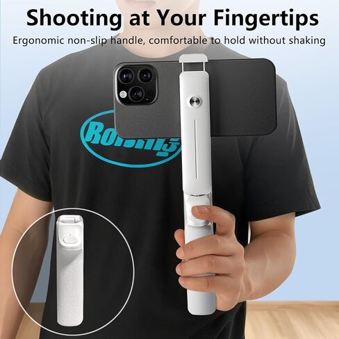 Yayusi Mini Mini Selfie Stick for iPhone ، عصا صورة شخصية محمولة بحجم الجيب مع عصي صورة شخصية للهاتف عن بُعد مع حامل الهاتف لإنشاء المحتوى/مدونة الفيديو/الفيديو المباشر (أبيض) in Kuwait