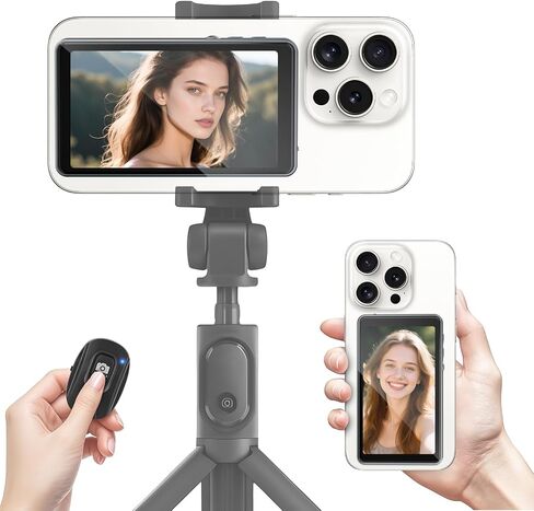 Wireless Selfie Monitor Screen for iPhone & Android, 1800mAh Magnetic Phone Vlog Selfie Screen with Bluetooth Remote, 3-Level Brightness, Wireless Mirroring for Back Camera TikTok Live No Delay Grey in Saudi Arabia