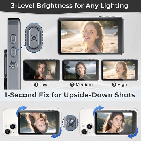 شاشة شاشة شاشة Selfie اللاسلكية لـ iPhone & Android ، شاشة Selfie Magnetic Phone 1800mAh مع شاشة Selfie Magnetic مع Bluetooth عن بعد ، سطوع 3 مستويات ، نسبة لاسلكية للكاميرا الخلفية Tiktok Live No Delay Gray in Saudi Arabia