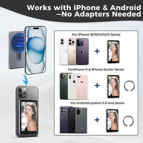شاشة شاشة شاشة Selfie اللاسلكية لـ iPhone & Android ، شاشة Selfie Magnetic Phone 1800mAh مع شاشة Selfie Magnetic مع Bluetooth عن بعد ، سطوع 3 مستويات ، نسبة لاسلكية للكاميرا الخلفية Tiktok Live No Delay Gray in Saudi Arabia