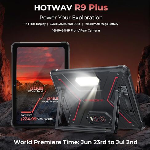 HOTWAV R9 Plus Rugged Tablet, 11 Inch 2K FHD+ Waterproof Tablets 24GB + 512GB/TF 2TB Android 14 Tablet, 20080mAh Battery, 64MP+16MP, Octa-Core, Dual SIM 4G/WLAN 5/IP68&IP69K/Face ID/GPS/OTG/Gemin AI in Kuwait