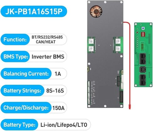 BMS 24V 48V 8S/16S 100A 150A 200A LiFePo4 Li-ion Battery Home Energy BMS to Inverter Active Balancer 1A 2A(JK-PB1A16S15P) in Saudi Arabia