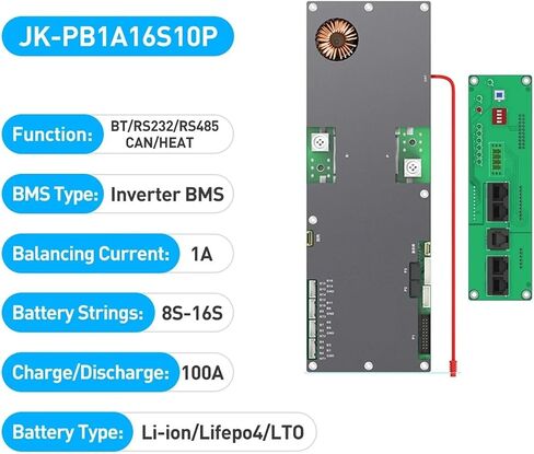 BMS 24V 48V 8S/16S 100A 150A 200A LiFePo4 Li-ion Battery Home Energy BMS to Inverter Active Balancer 1A 2A(JK-PB1A16S15P) in Saudi Arabia
