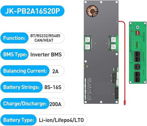 BMS 24V 48V 8S/16S 100A 150A 200A LiFePo4 Li-ion Battery Home Energy BMS to Inverter Active Balancer 1A 2A(JK-PB1A16S15P) in Saudi Arabia