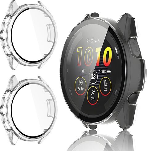 2 Pack for Garmin Forerunner 165 &165 Music Screen Protector Case [Full Coverage], Hard PC Bumper All-Around Protective Accessories for Garmin Built-in Tempered Glass Film in Kuwait