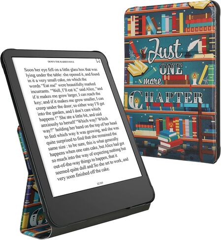 غطاء Kwmobile لـ Amazon Kindle Paperwhite (2024)/Colorsoft Case - E -Reader PU Leather Protection - Auto Wake/Sleep - ebook Magnetic Stand - Black/Beige Girl and Books in Kuwait