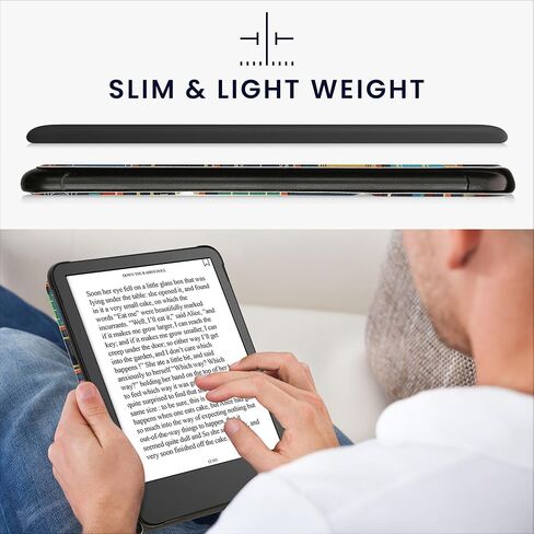 غطاء Kwmobile لـ Amazon Kindle Paperwhite (2024)/Colorsoft Case - E -Reader PU Leather Protection - Auto Wake/Sleep - ebook Magnetic Stand - Black/Beige Girl and Books in Kuwait