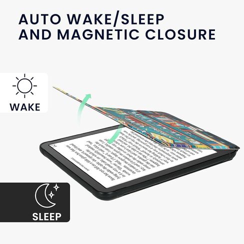 غطاء Kwmobile لـ Amazon Kindle Paperwhite (2024)/Colorsoft Case - E -Reader PU Leather Protection - Auto Wake/Sleep - ebook Magnetic Stand - Black/Beige Girl and Books in Kuwait