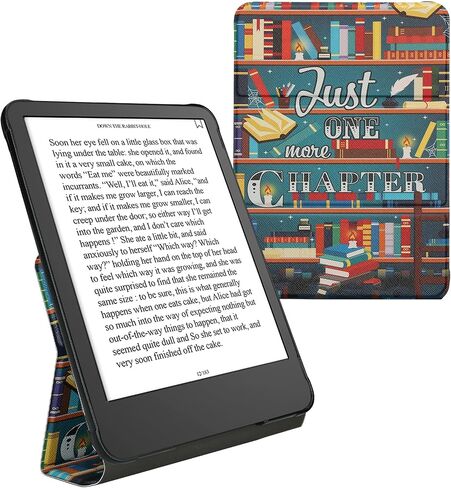 غطاء Kwmobile لـ Amazon Kindle Paperwhite (2024)/Colorsoft Case - E -Reader PU Leather Protection - Auto Wake/Sleep - ebook Magnetic Stand - Black/Beige Girl and Books in Kuwait