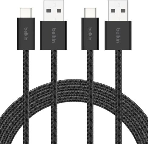 Belkin USB A to USB C Cable 2 -pack ، 6.6 ft ، 15W - Type C Charger ، و iPhone Charger Cord ، Soft ، LOYD ، مرن لـ iPhone 16 و 15 ، Galaxy S25 ، Pixel 9 ، iPad Pro ، AirPods Pro ، Switch & More - Black in Kuwait