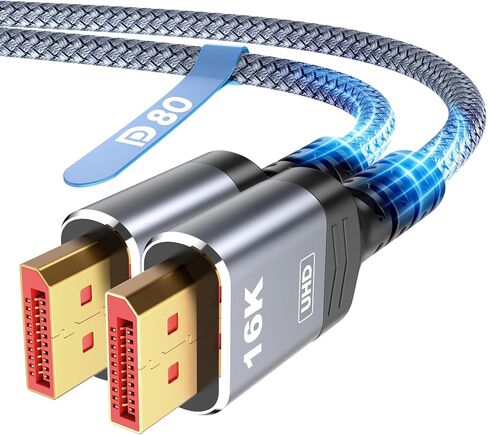 Highwings 80Gbps Displayport Cable 2.1 6.6FT, 16K@60Hz, 8K@120Hz, 4K@240Hz | DP 2.1 Cable 16K Braided Cord, Compatible with HDR10 DSC 1.2a, G-Sync FreeSync Gaming PC, Gaming Monitor 5090, AMD 7900XTX in Saudi Arabia