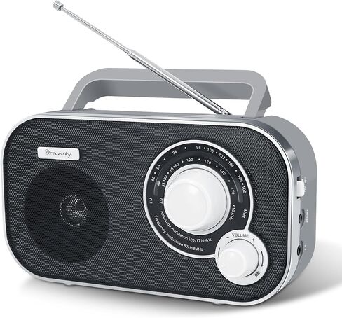 DreamSky AM FM Portable Radio Plug In Wall or Battery Operated for Home & Outdoor, Strong Reception & Sound, Large Dial Easy to Use, Transistor Antenna, Headphone Jack, Small Gifts for Seniors Elderly in Kuwait