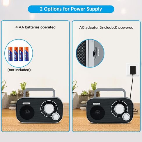 DreamSky AM FM Portable Radio Plug In Wall or Battery Operated for Home & Outdoor, Strong Reception & Sound, Large Dial Easy to Use, Transistor Antenna, Headphone Jack, Small Gifts for Seniors Elderly in Kuwait