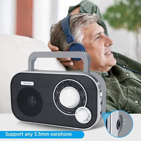 DreamSky AM FM Portable Radio Plug In Wall or Battery Operated for Home & Outdoor, Strong Reception & Sound, Large Dial Easy to Use, Transistor Antenna, Headphone Jack, Small Gifts for Seniors Elderly in Kuwait