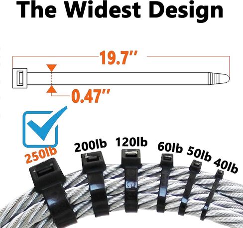 Black Zip Ties Heavy Duty 20 Inch Outdoor, 250lb Extra Large Cable Tie Wraps Long Plastic Wire Ties Wide Big Strong Thick Zipties 40 Pack in Saudi Arabia