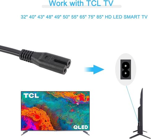 6FT 2 Prong Power Cord Cable Compatible TCL Roku Smart LED LCD HD TV [UL Listed] in Kuwait